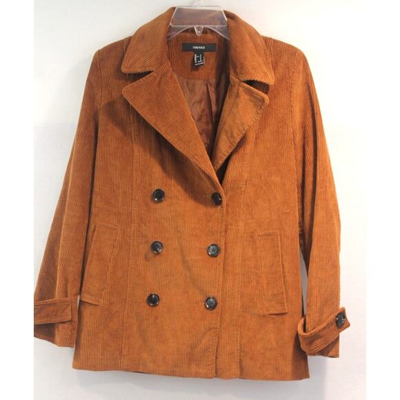 FOREVER 21 Jackets & Blazers - Forever 21 Corduroy Peacoat Womens size S Brown Line Double Breasted Pockets